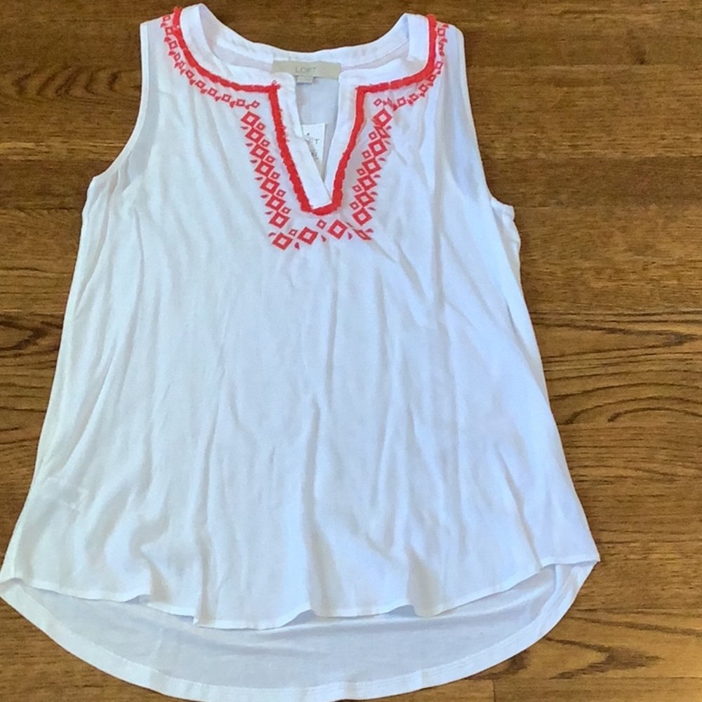 Red and white LOFT sleeveless top NEW WITH TAG